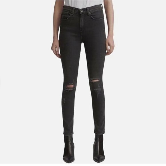 Rag & Bone High Rise Skinny Distressed Black Jeans Women's size 27 - Picture 1 of 9
